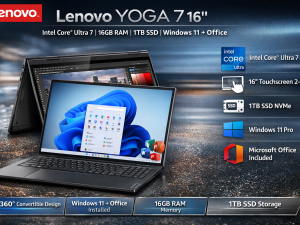 Lenovo Yoga 7 16" – Intel Core Ultra 7 | 16GB | 1TB SSD | Touch מחשב פרימיום מתקדם עם מסך מגע גדול, ביצועים מהדור החדש ועבודה חלקה בלי פשרות.